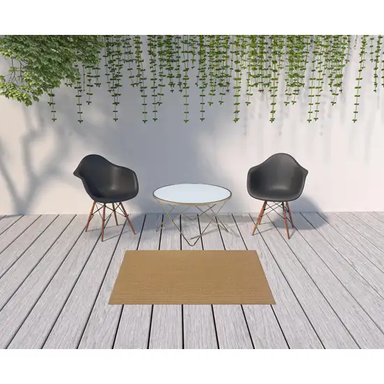 Tan Striped Stain Resistant Indoor Outdoor Area Rug Photo 2