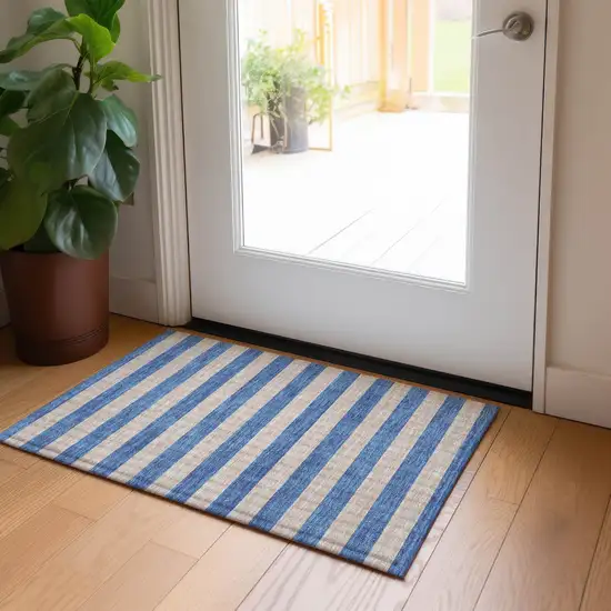 Tan Striped Washable Non Skid Indoor Outdoor Area Rug Photo 9