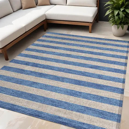 Tan Striped Washable Non Skid Indoor Outdoor Area Rug Photo 1