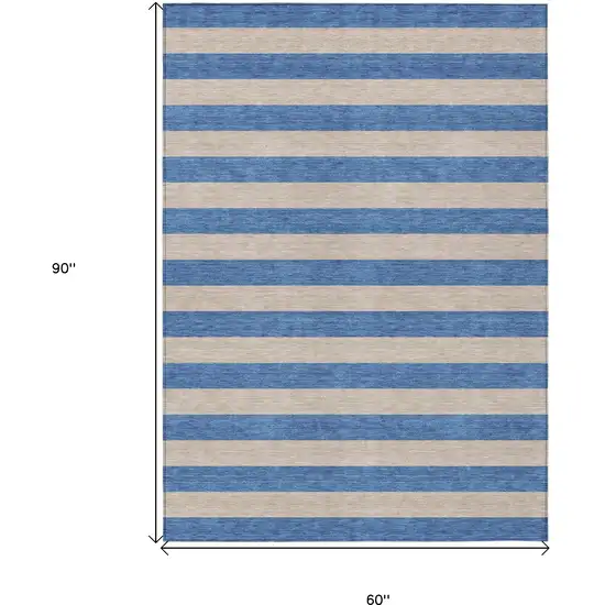 Tan Striped Washable Non Skid Indoor Outdoor Area Rug Photo 3