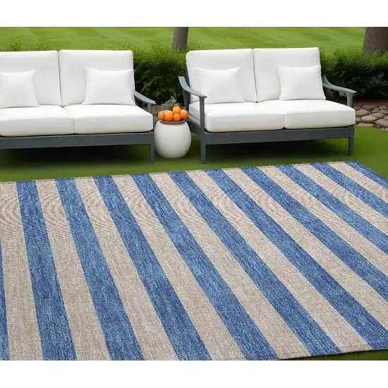 Tan Striped Washable Non Skid Indoor Outdoor Area Rug Photo 1