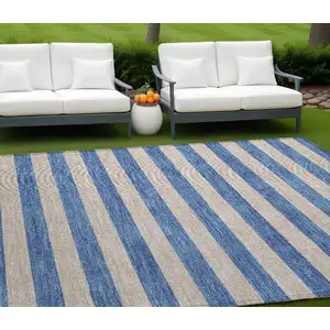 Photo of Tan Striped Washable Non Skid Indoor Outdoor Area Rug