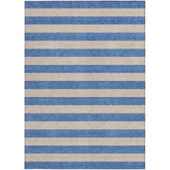 Tan Striped Washable Non Skid Indoor Outdoor Area Rug Photo 4