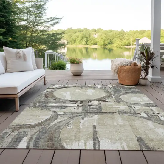 Tan Taupe And Beige Geometric Washable Indoor Outdoor Area Rug Photo 8