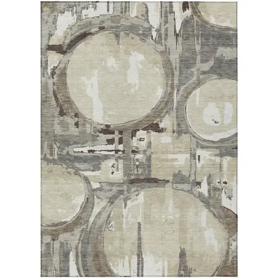 Tan Taupe And Beige Geometric Washable Indoor Outdoor Area Rug Photo 2