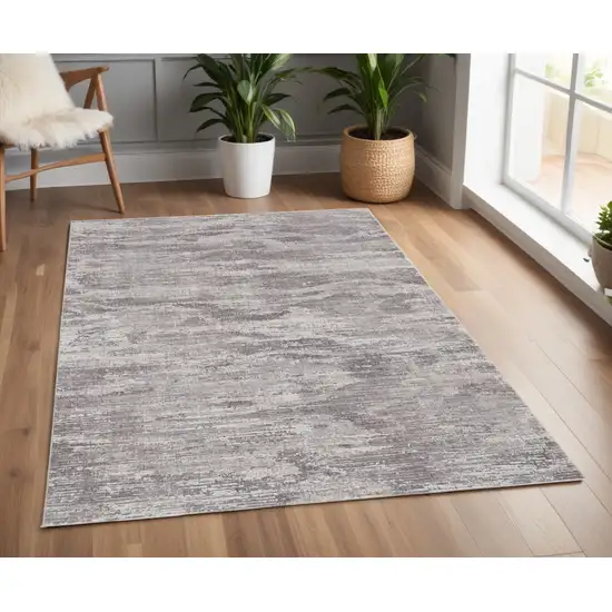 Tan and Gray Abstract Power Loom Distressed Area Rug Photo 1