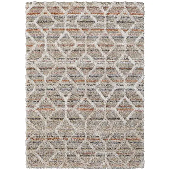 Tan Taupe And Ivory Geometric Power Loom Stain Resistant Area Rug Photo 1