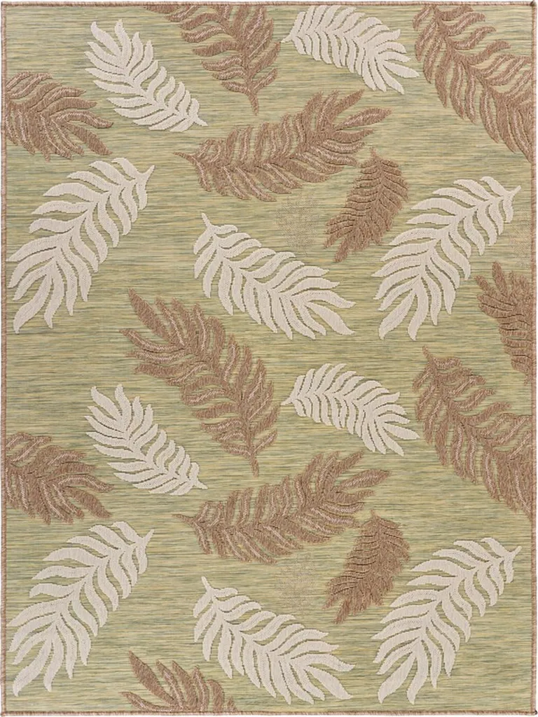 Tan Tropical Sprigs Indoor Outdoor Area Rug Photo 1