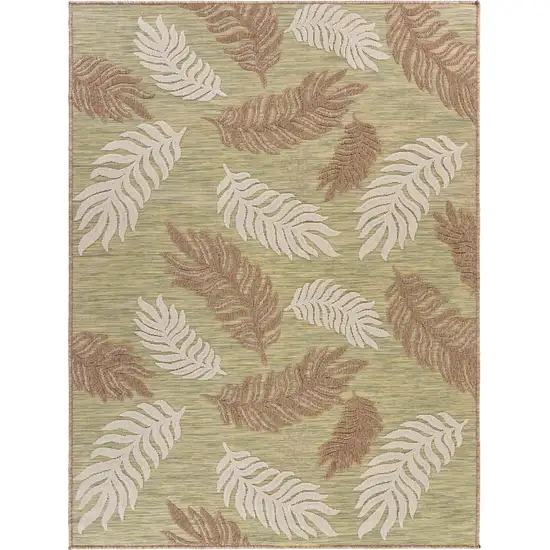 Tan Tropical Sprigs Indoor Outdoor Area Rug Photo 1