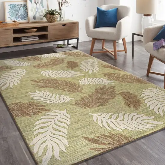 Tan Tropical Sprigs Indoor Outdoor Area Rug Photo 7