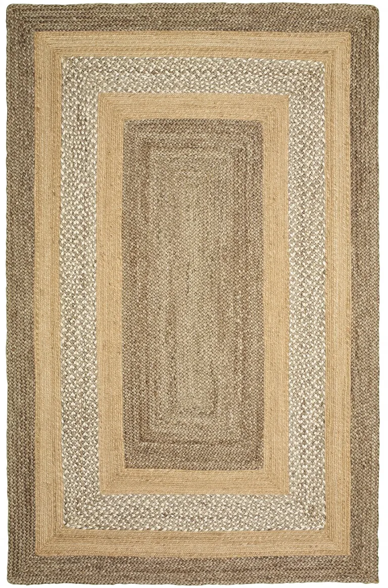 Tan and Beige Bordered Area Rug Photo 1