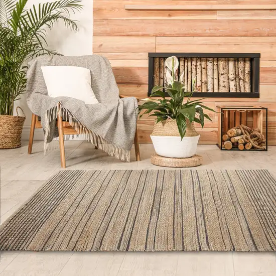 Tan and Black Eclectic Striped Area Rug Photo 8