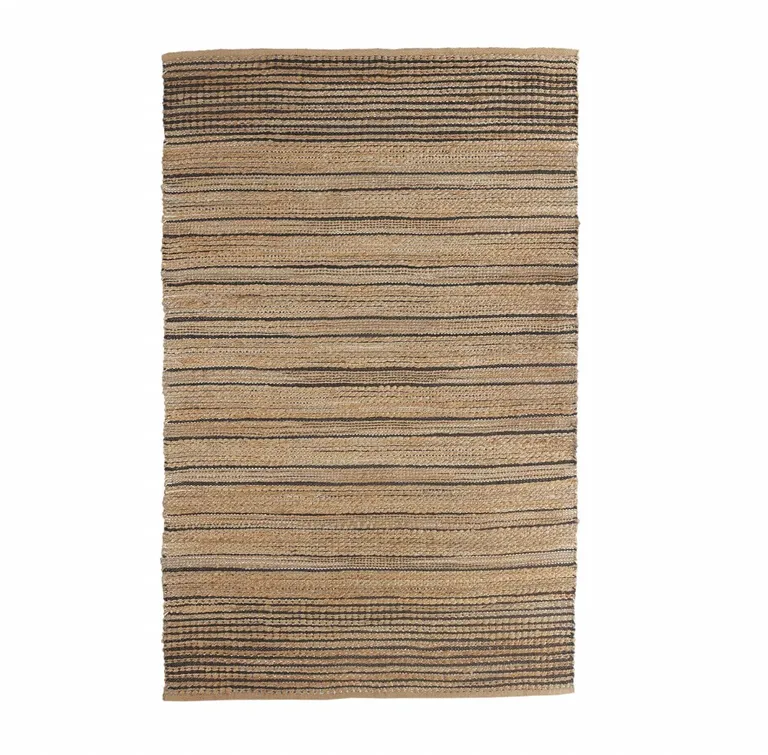 Tan and Black Eclectic Striped Area Rug Photo 1