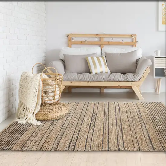 Tan and Black Eclectic Striped Area Rug Photo 8