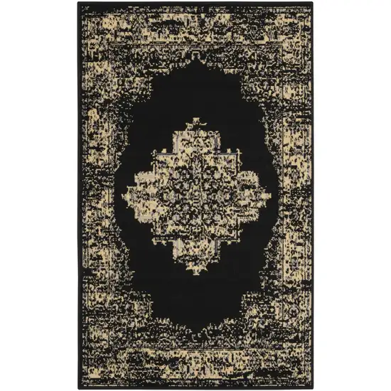 Tan and Black Medallion Distressed Non Skid Area Rug Photo 2