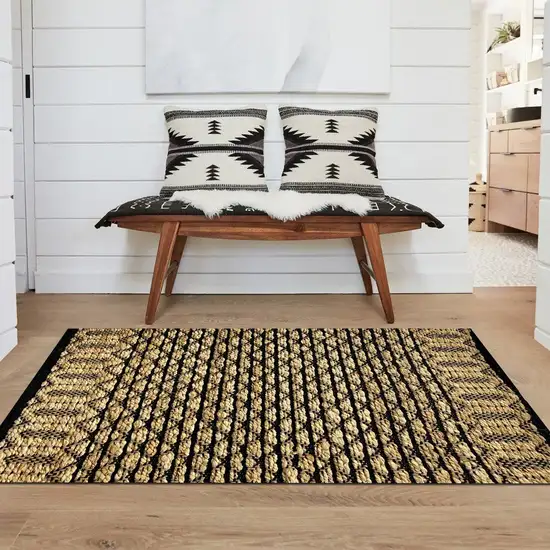 Tan and Black Ornate Geometric Area Rug Photo 7