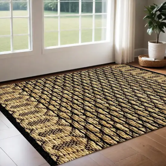 Tan and Black Hand Woven Area Rug Photo 1