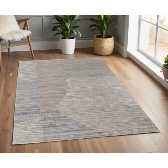 Tan and Blue Abstract Hand Woven Worn Faded Area Rug Photo 1