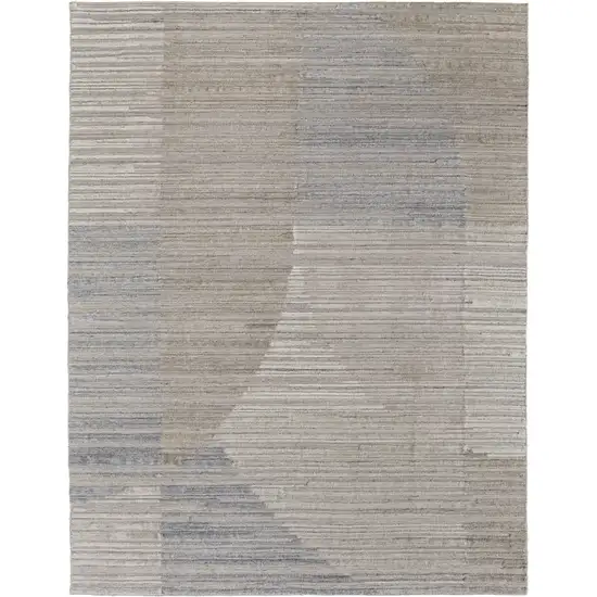 Tan and Blue Abstract Hand Woven Worn Faded Area Rug Photo 4