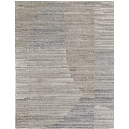 Tan and Blue Abstract Hand Woven Worn Faded Area Rug Photo 5