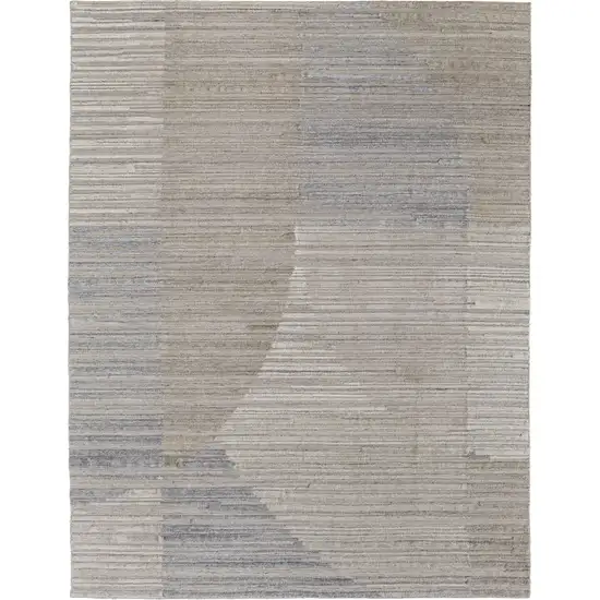 Tan and Blue Abstract Hand Woven Worn Faded Area Rug Photo 2