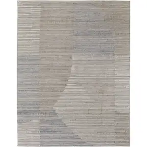 Photo of Tan and Blue Abstract Hand Woven Worn Faded Area Rug