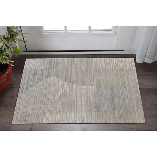 Tan and Blue Abstract Hand Woven Worn Faded Area Rug Photo 1