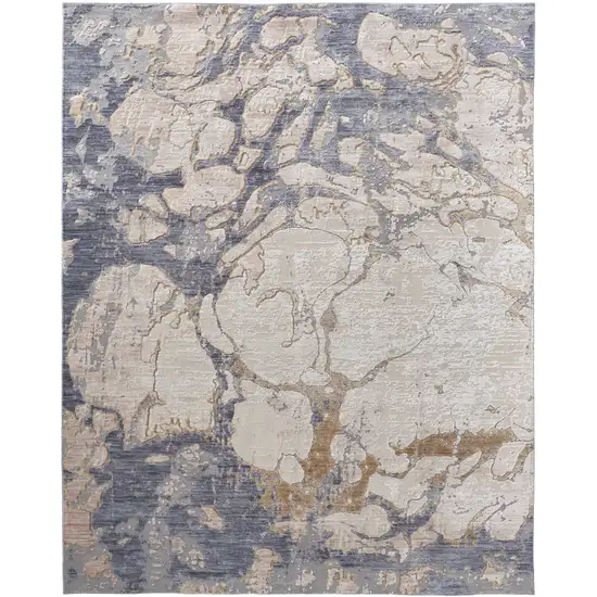 Tan and Blue Abstract Power Loom Worn Faded Area Rug Photo 2