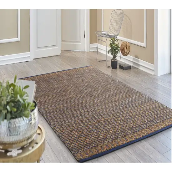 Tan and Blue Detailed Lattice Area Rug Photo 7