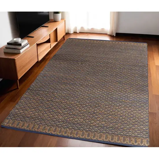 Tan and Blue Detailed Lattice Area Rug Photo 1