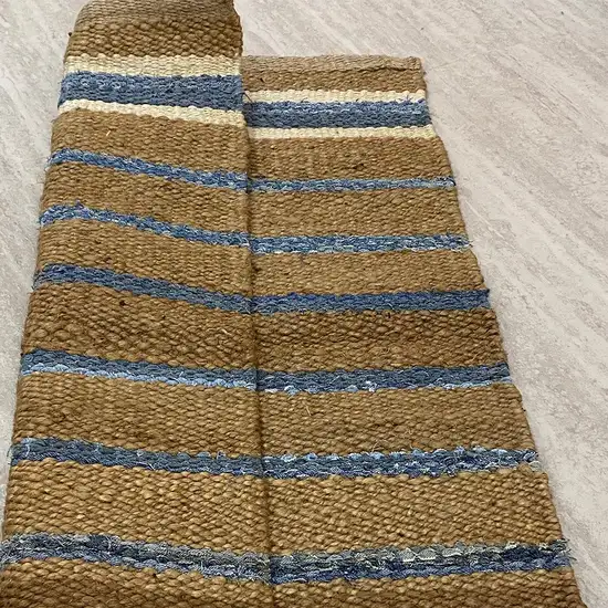 Tan and Blue Striped Area Rug Photo 6