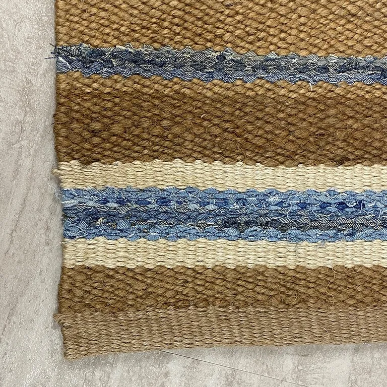 Tan and Blue Striped Area Rug Photo 3