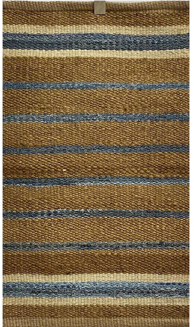 Tan and Blue Striped Area Rug Photo 1