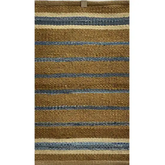 Tan and Blue Striped Area Rug Photo 1