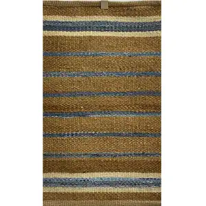 Photo of Tan and Blue Striped Area Rug