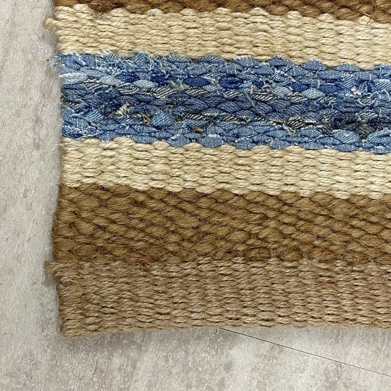 Tan and Blue Striped Area Rug Photo 5