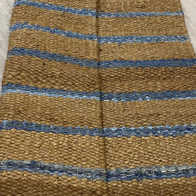 Tan and Blue Striped Area Rug Photo 4