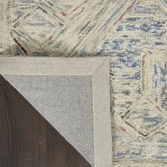 Tan and Blue Wool Geometric Area Rug Photo 6