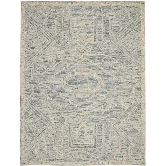 Tan and Blue Wool Geometric Area Rug Photo 2