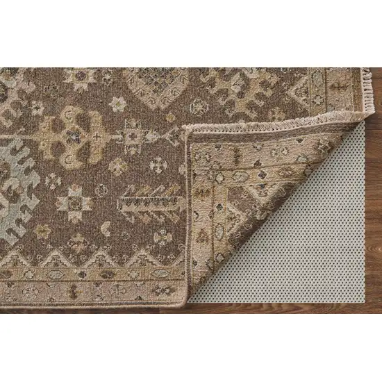 Tan and Brown Wool Oriental Hand Knotted Area Rug With Fringe Photo 6