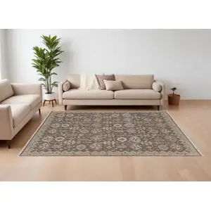 Photo of Tan and Brown Wool Oriental Hand Knotted Area Rug With Fringe