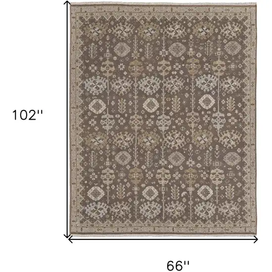 Tan and Brown Wool Oriental Hand Knotted Area Rug With Fringe Photo 3