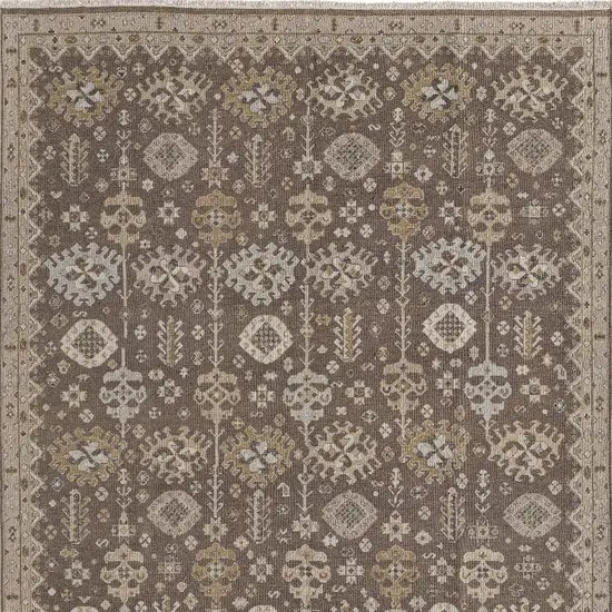 Tan and Brown Wool Oriental Hand Knotted Area Rug With Fringe Photo 8