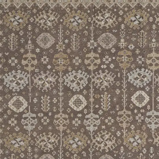 Tan and Brown Wool Oriental Hand Knotted Area Rug With Fringe Photo 8