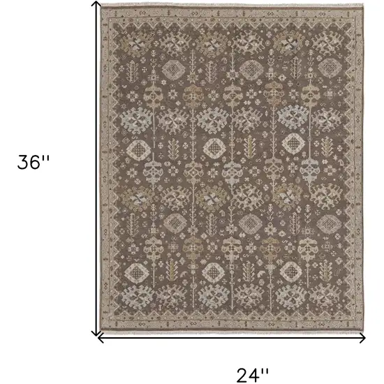 Tan and Brown Wool Oriental Hand Knotted Area Rug With Fringe Photo 3