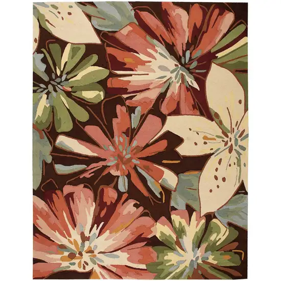 Tan and Dark Brown Botanical Leaves Hand Carved Handmade Area Rug Photo 4