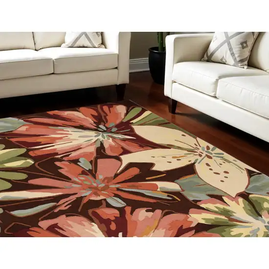 Tan and Dark Brown Botanical Leaves Hand Carved Handmade Area Rug Photo 1