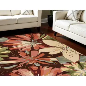 Photo of Tan and Dark Brown Botanical Leaves Hand Carved Handmade Area Rug