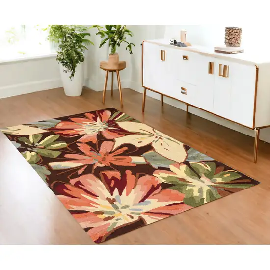 Tan and Dark Brown Floral Hand Carved Handmade Area Rug Photo 1