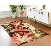 Photo of Tan and Dark Brown Floral Hand Carved Handmade Area Rug